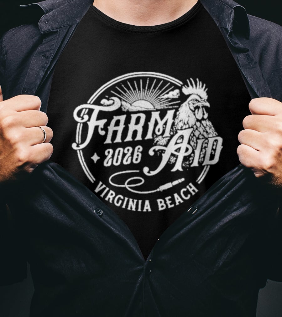 Farm Aid 2026 Virginia Beach Concert Rooster Sunburst T-Shirt