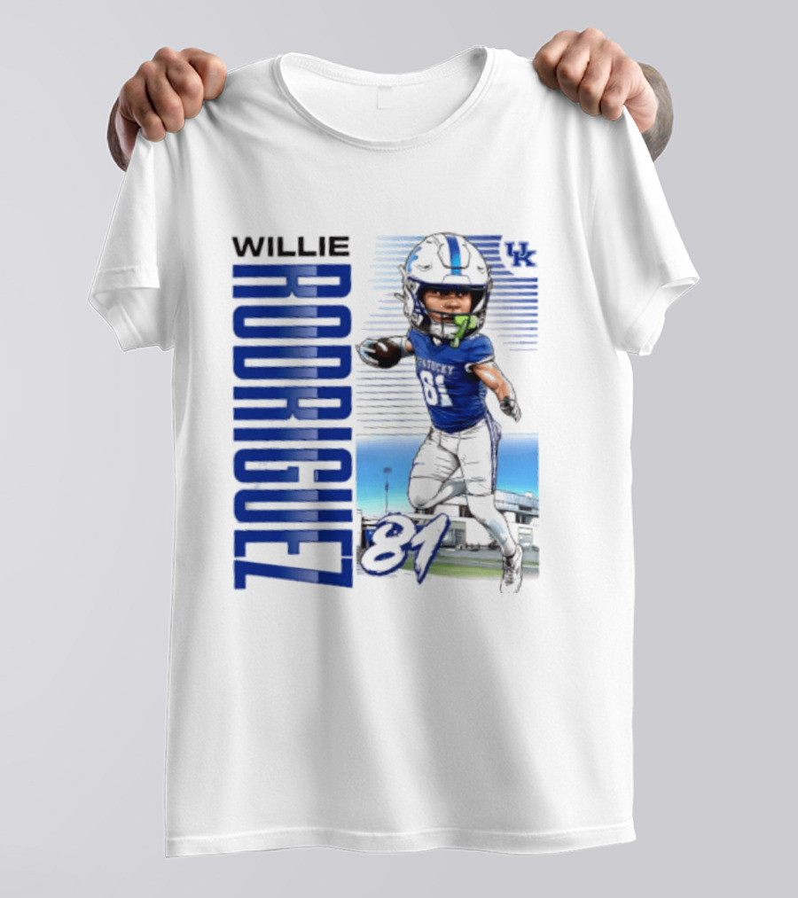 Willie Rodriguez 81 Kentucky Wildcats NCAA Football Player Name Caricature T-Shirt