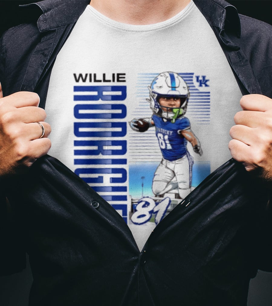 Willie Rodriguez 81 Kentucky Wildcats NCAA Football Player Name Caricature T-Shirt