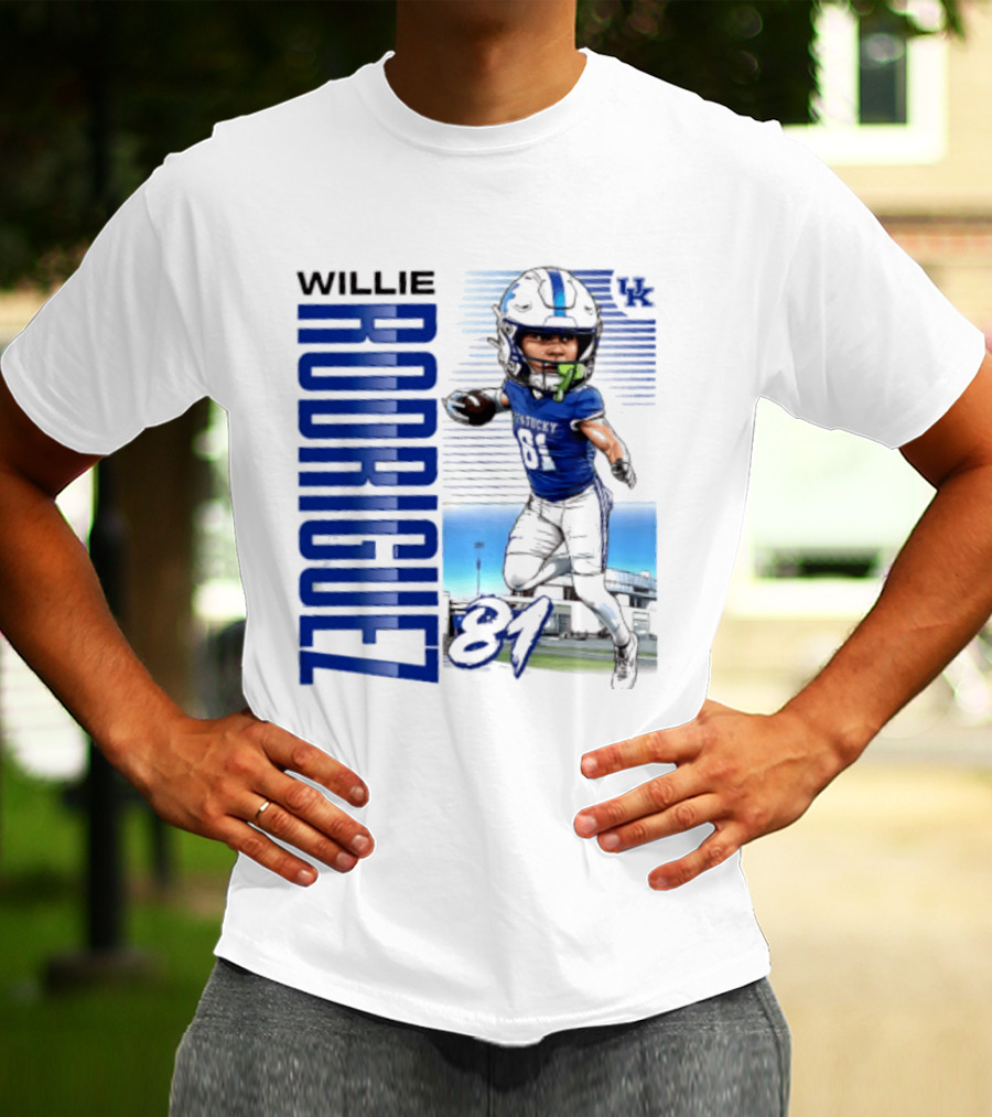 Willie Rodriguez 81 Kentucky Wildcats NCAA Football Player Name Caricature T-Shirt