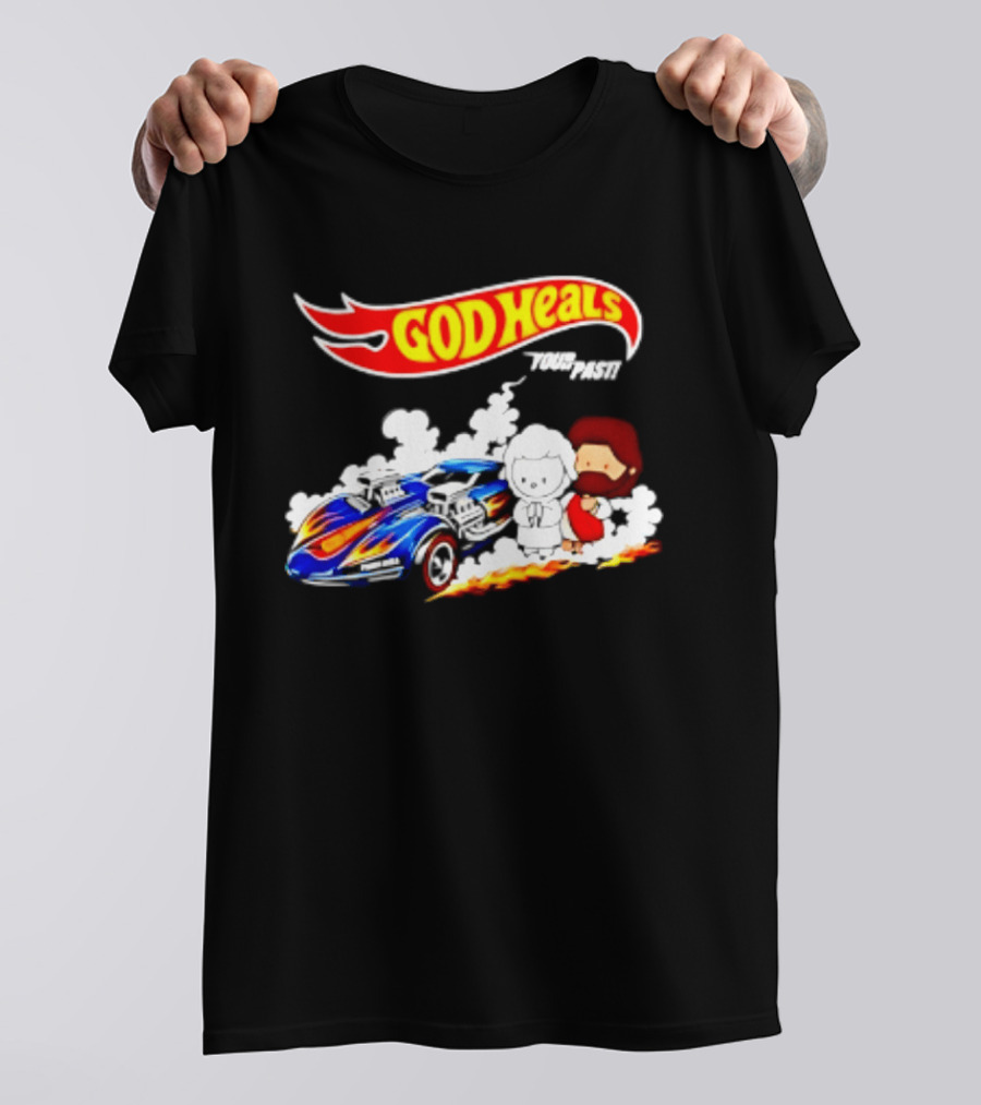 God Heals Hot Wheels Jesus And Lamb Twin Mill T-Shirt