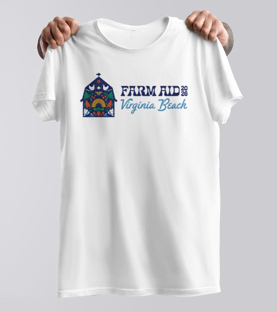 Farm Aid 2026 Virginia Beach Stained Glass Barn Sunflowers Doves T-Shirt