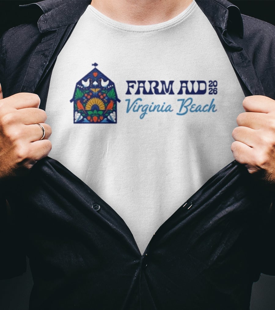 Farm Aid 2026 Virginia Beach Stained Glass Barn Sunflowers Doves T-Shirt
