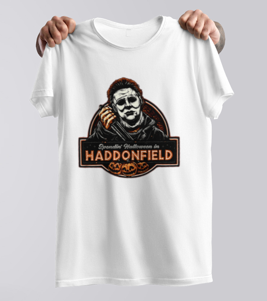 Michael Myers Spendin' Halloween In Haddonfield With Pumpkins T-Shirt