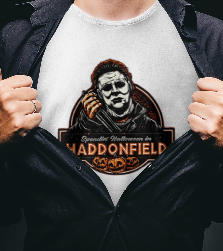 Michael Myers Spendin' Halloween In Haddonfield With Pumpkins T-Shirt
