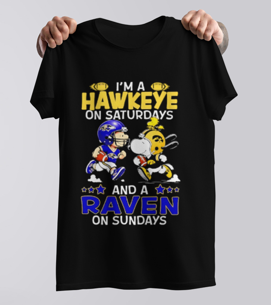 I'm A Hawkeye On Saturdays And A Raven On Sundays Peanuts Football T-Shirt