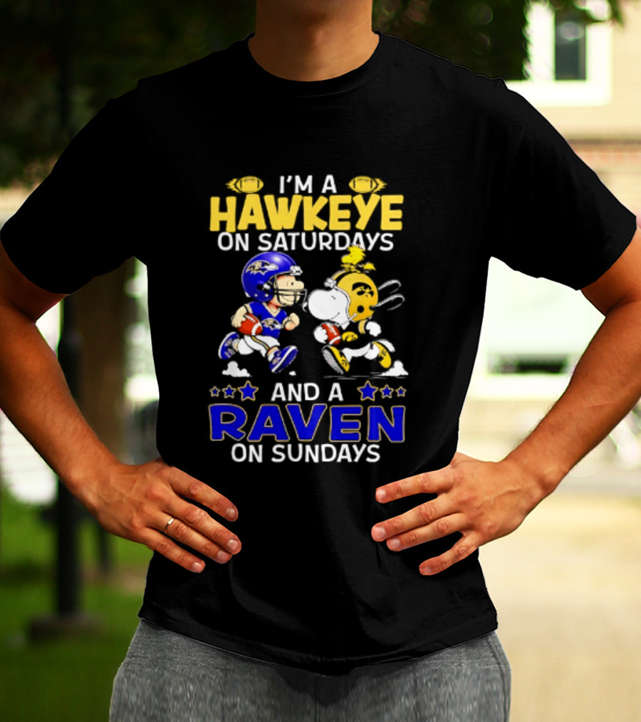 I'm A Hawkeye On Saturdays And A Raven On Sundays Peanuts Football T-Shirt