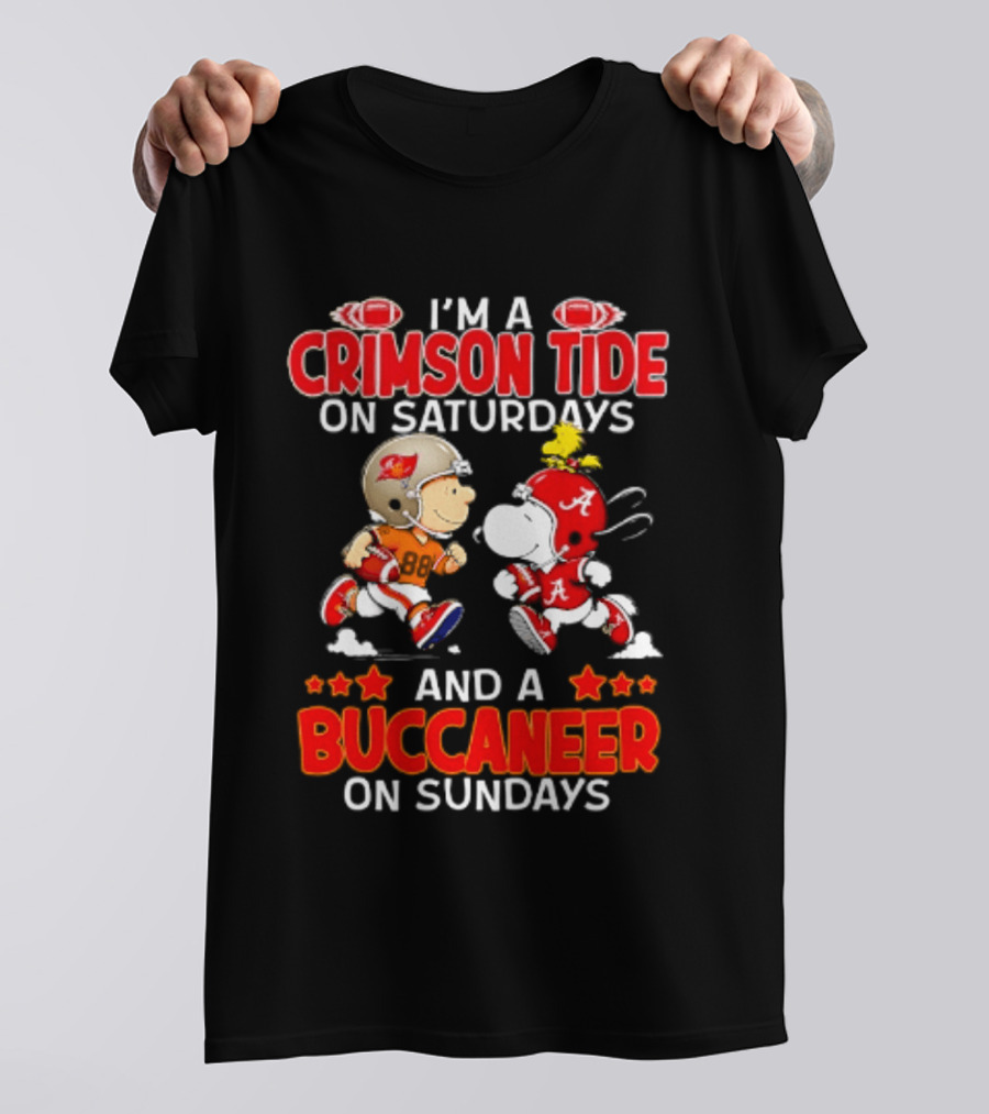 I'm A Crimson Tide On Saturdays And A Buccaneer On Sundays Peanuts Football Fan T-Shirt