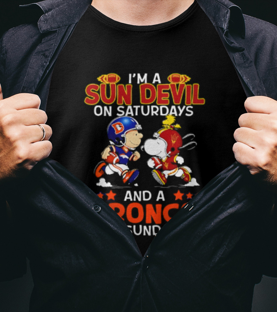 Peanuts I'm A Sun Devil On Saturdays And A Bronco On Sundays Football Cartoon T-Shirt