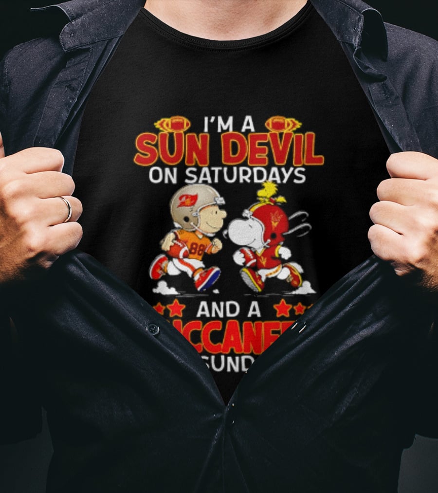 I'm A Sun Devil On Saturdays And A Buccaneer On Sundays Peanuts Characters Football Fan T-Shirt