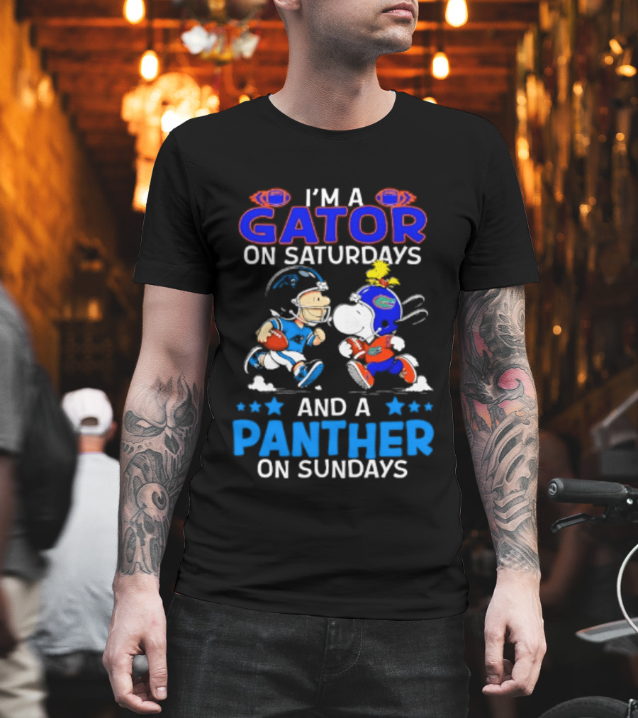 Peanuts I'm A Gator On Saturdays And A Panther On Sundays Football T-Shirt
