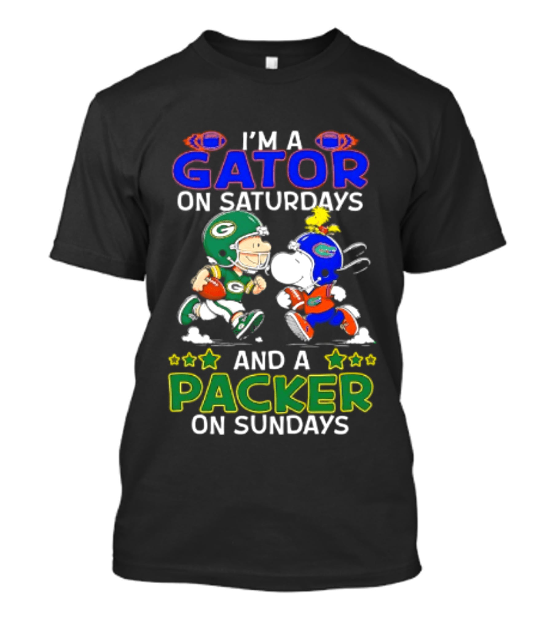 I'm A Gator On Saturdays And A Packer On Sundays Peanuts Football Charlie Brown Snoopy T-Shirt