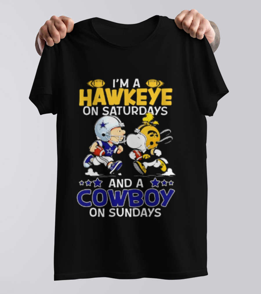 Peanuts I'm A Hawkeye On Saturdays And A Cowboy On Sundays Charlie Brown Snoopy T-Shirt