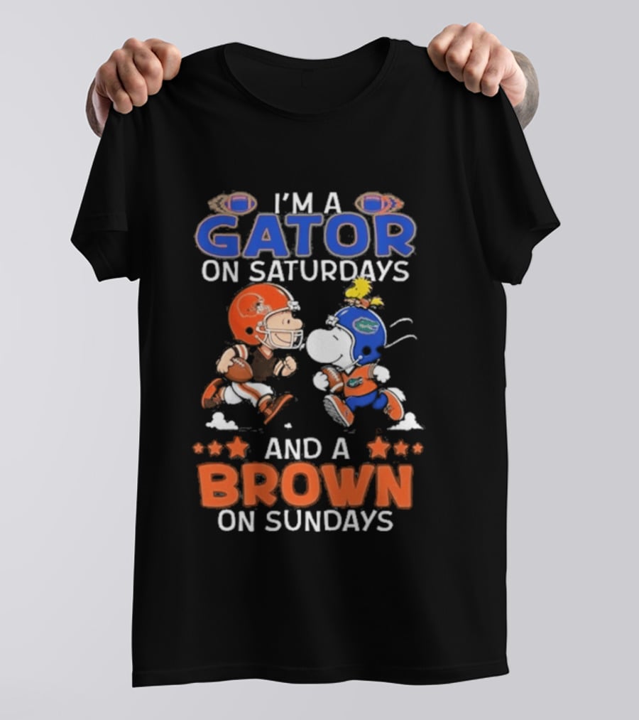 Charlie Brown Snoopy I'm A Gator On Saturdays And A Brown On Sundays Football Helmets T-Shirt