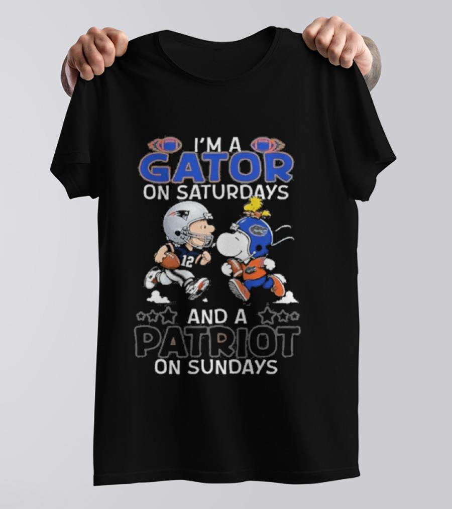 Charlie Brown Snoopy I'm A Gator On Saturdays And A Patriot On Sundays Football Fun T-Shirt