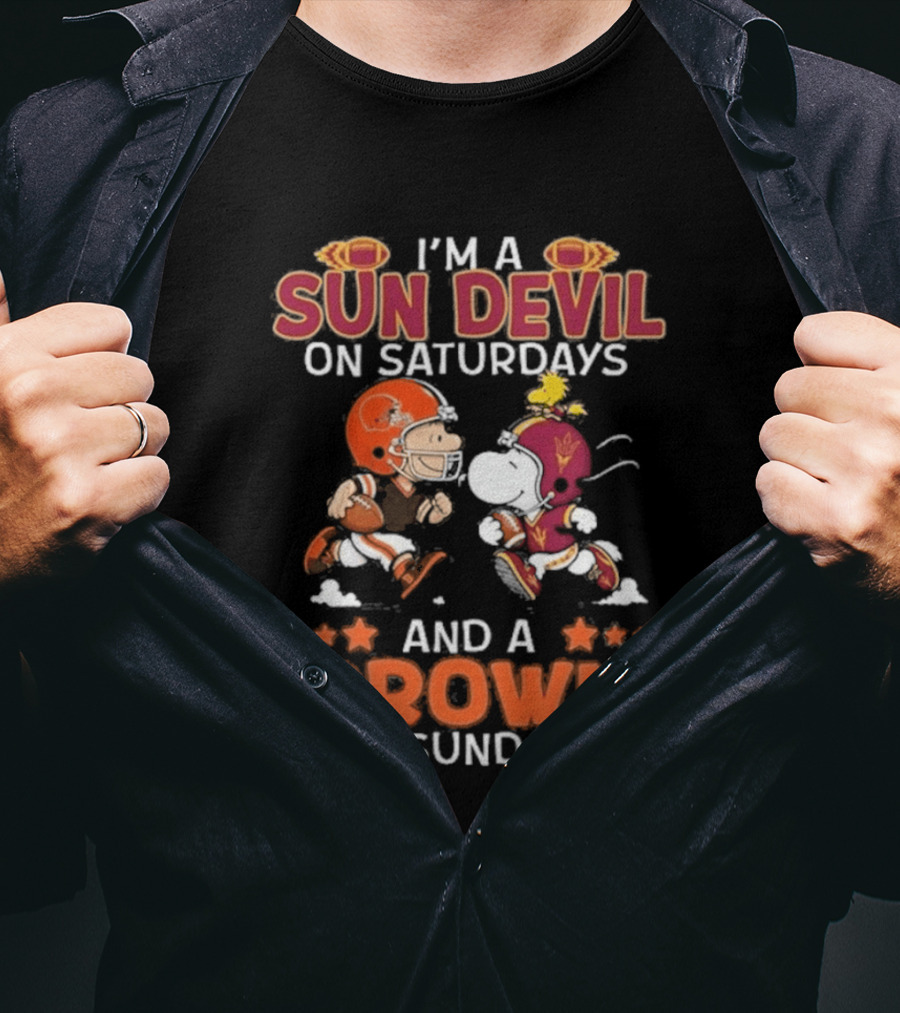 Charlie Brown Snoopy Sun Devil Saturdays Brown Sundays Football T-Shirt