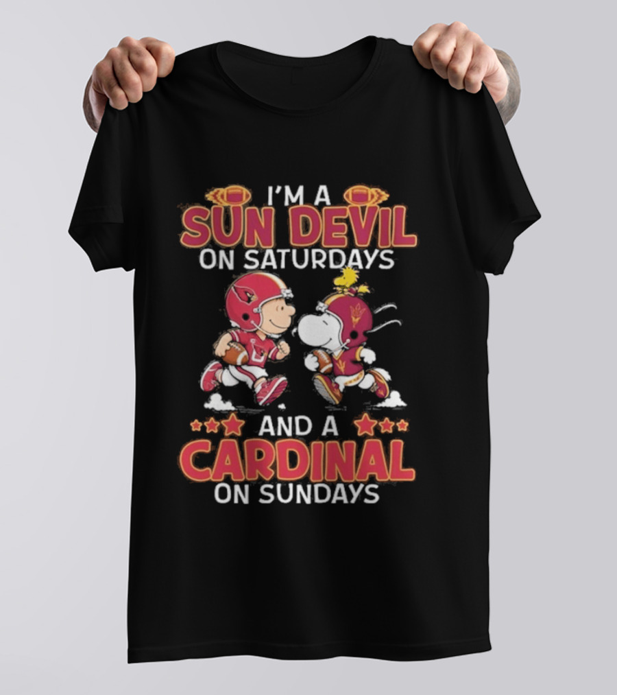 Charlie Brown Snoopy Sun Devil Saturdays Cardinal Sundays Football T-Shirt