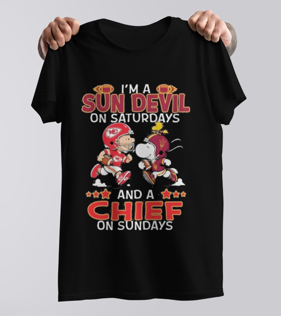 I'm A Sun Devil On Saturdays And A Chief On Sundays Charlie Brown And Snoopy T-Shirt