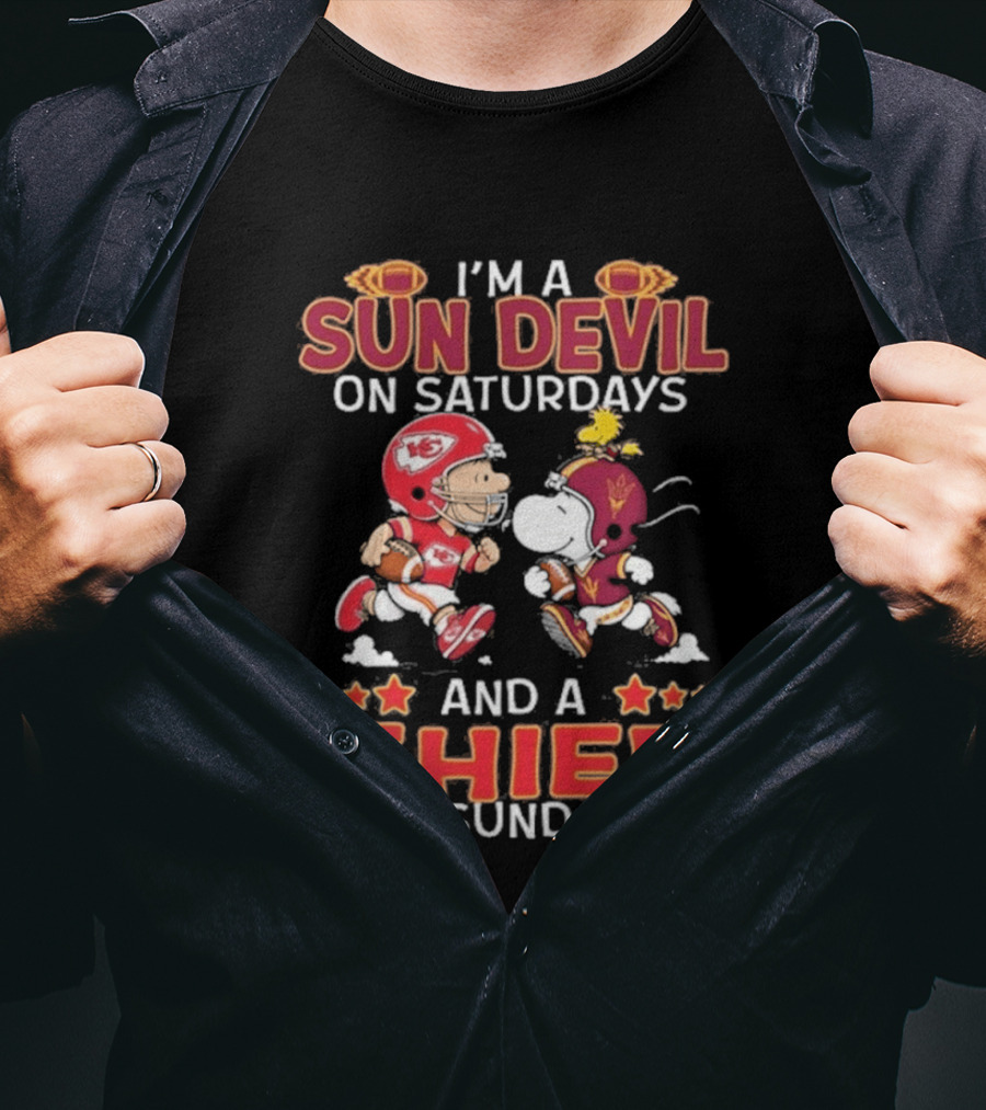 I'm A Sun Devil On Saturdays And A Chief On Sundays Charlie Brown And Snoopy T-Shirt