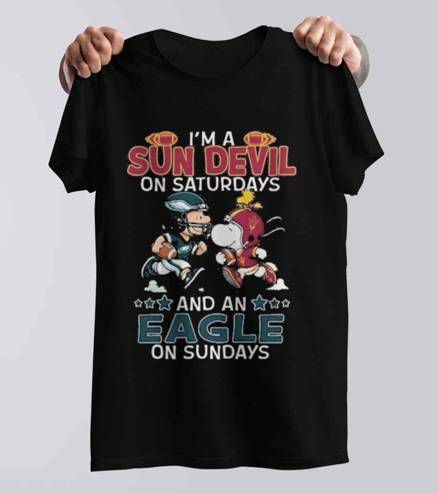 I'm A Sun Devil On Saturdays And An Eagle On Sundays Charlie Brown Snoopy T-Shirt
