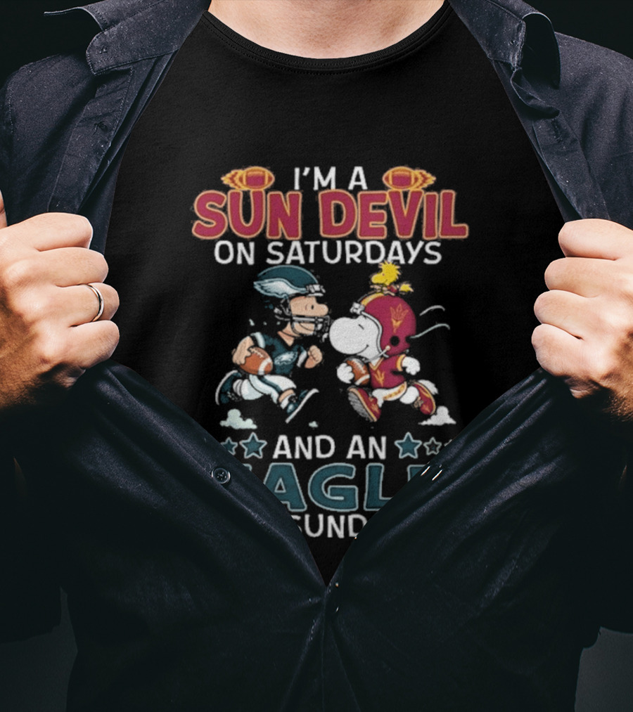 I'm A Sun Devil On Saturdays And An Eagle On Sundays Charlie Brown Snoopy T-Shirt