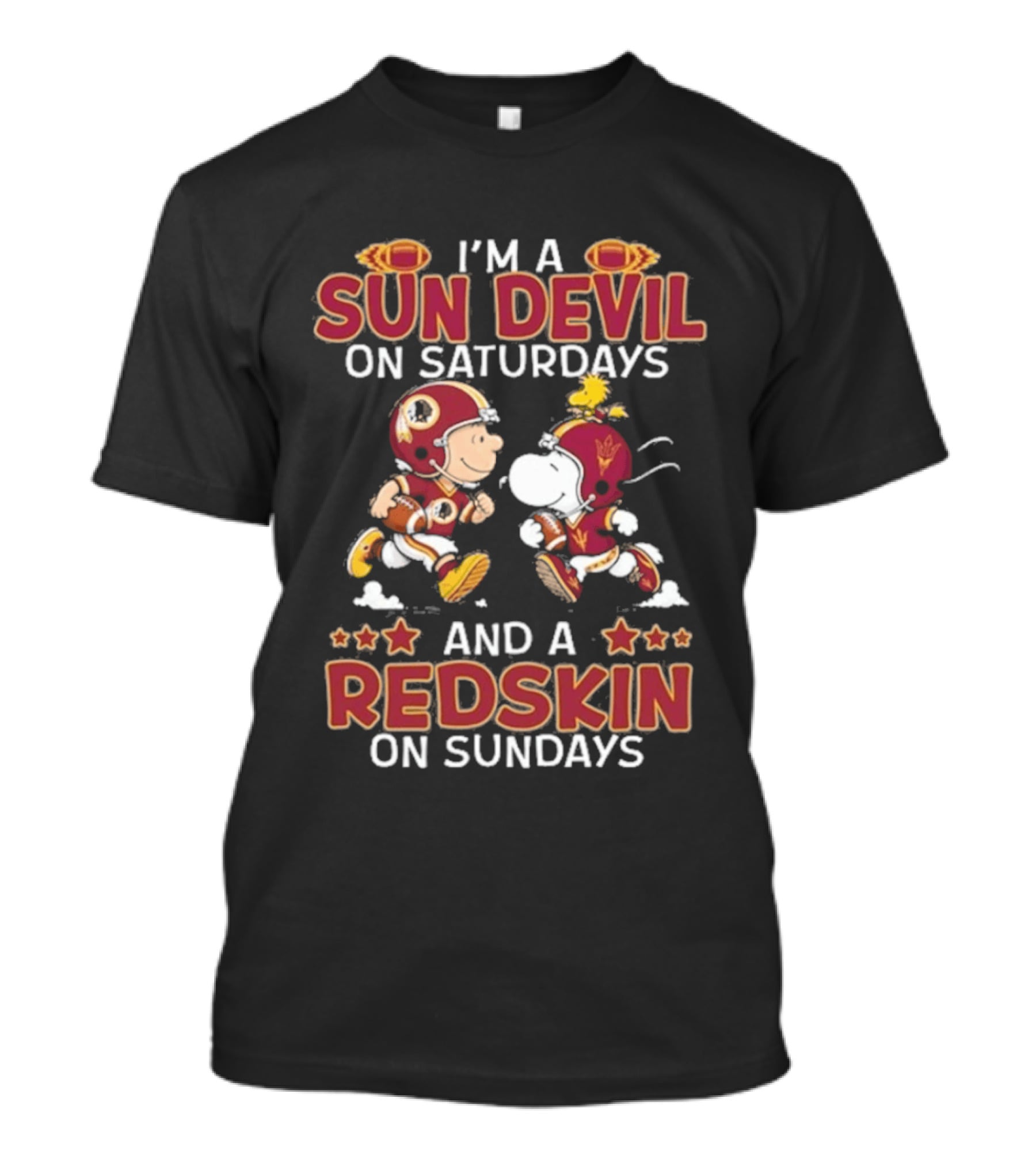 Charlie Brown Snoopy Sun Devil Saturday Redskin Sunday T-Shirt