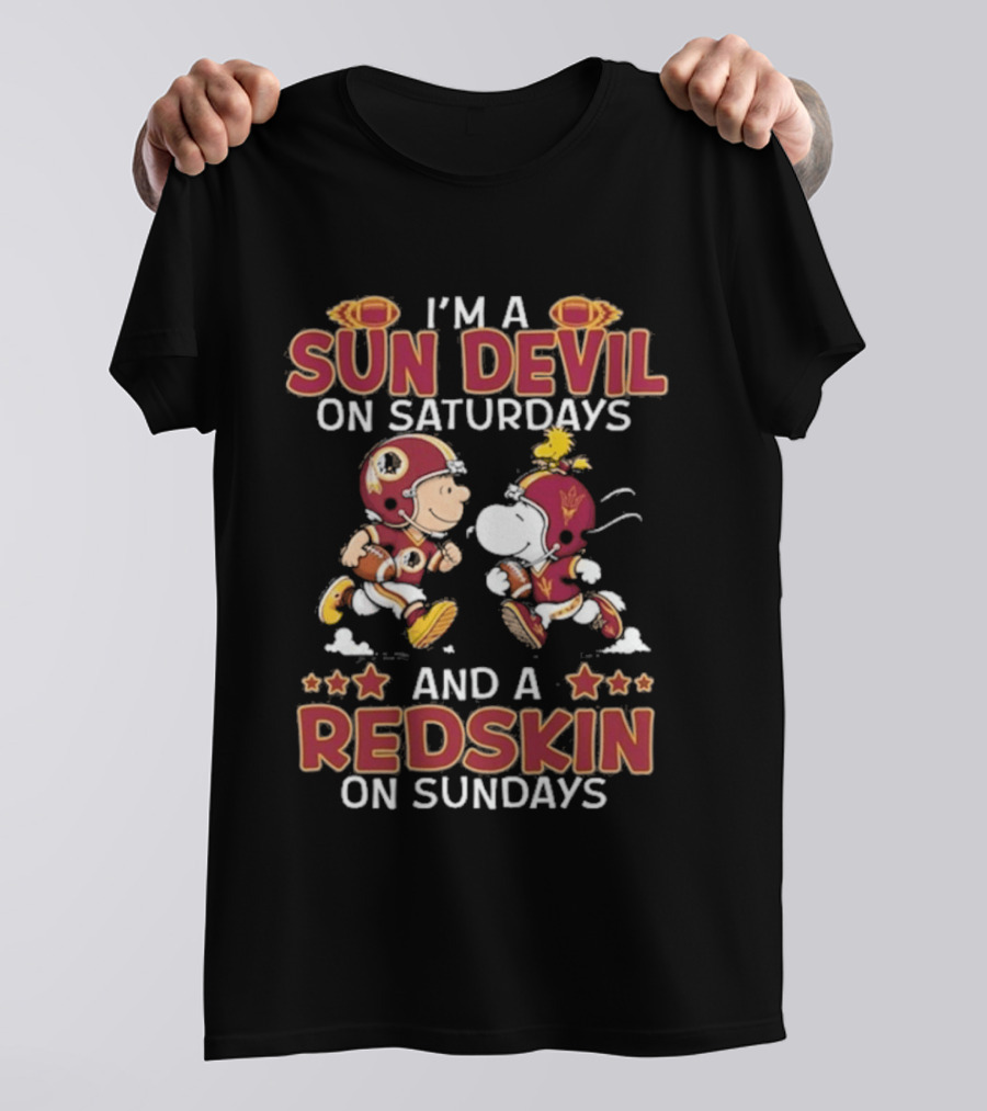 Charlie Brown Snoopy Sun Devil Saturday Redskin Sunday T-Shirt
