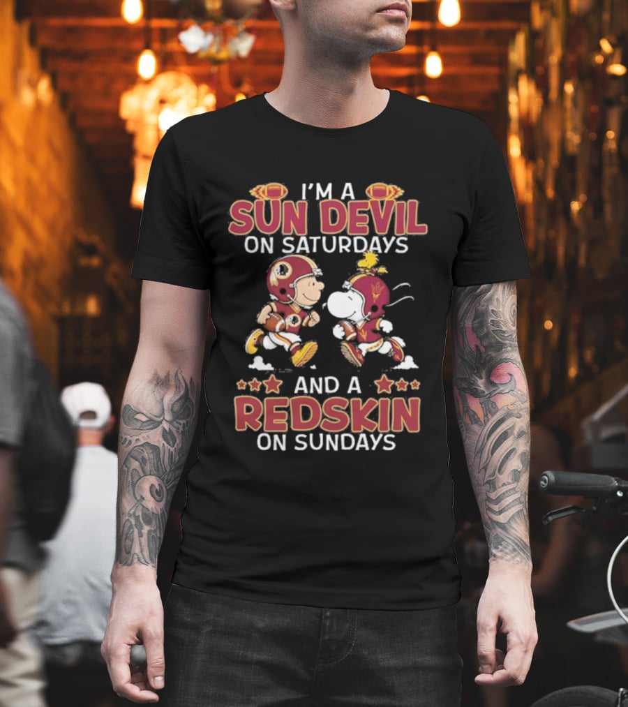Charlie Brown Snoopy Sun Devil Saturday Redskin Sunday T-Shirt