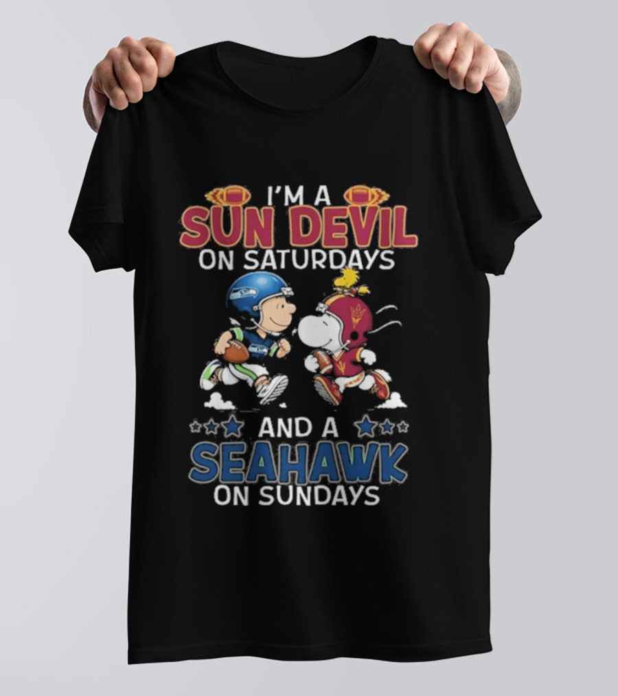 I'm A Sun Devil On Saturdays And A Seahawk On Sundays Charlie Brown Snoopy T-Shirt