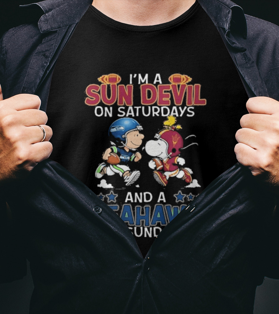 I'm A Sun Devil On Saturdays And A Seahawk On Sundays Charlie Brown Snoopy T-Shirt