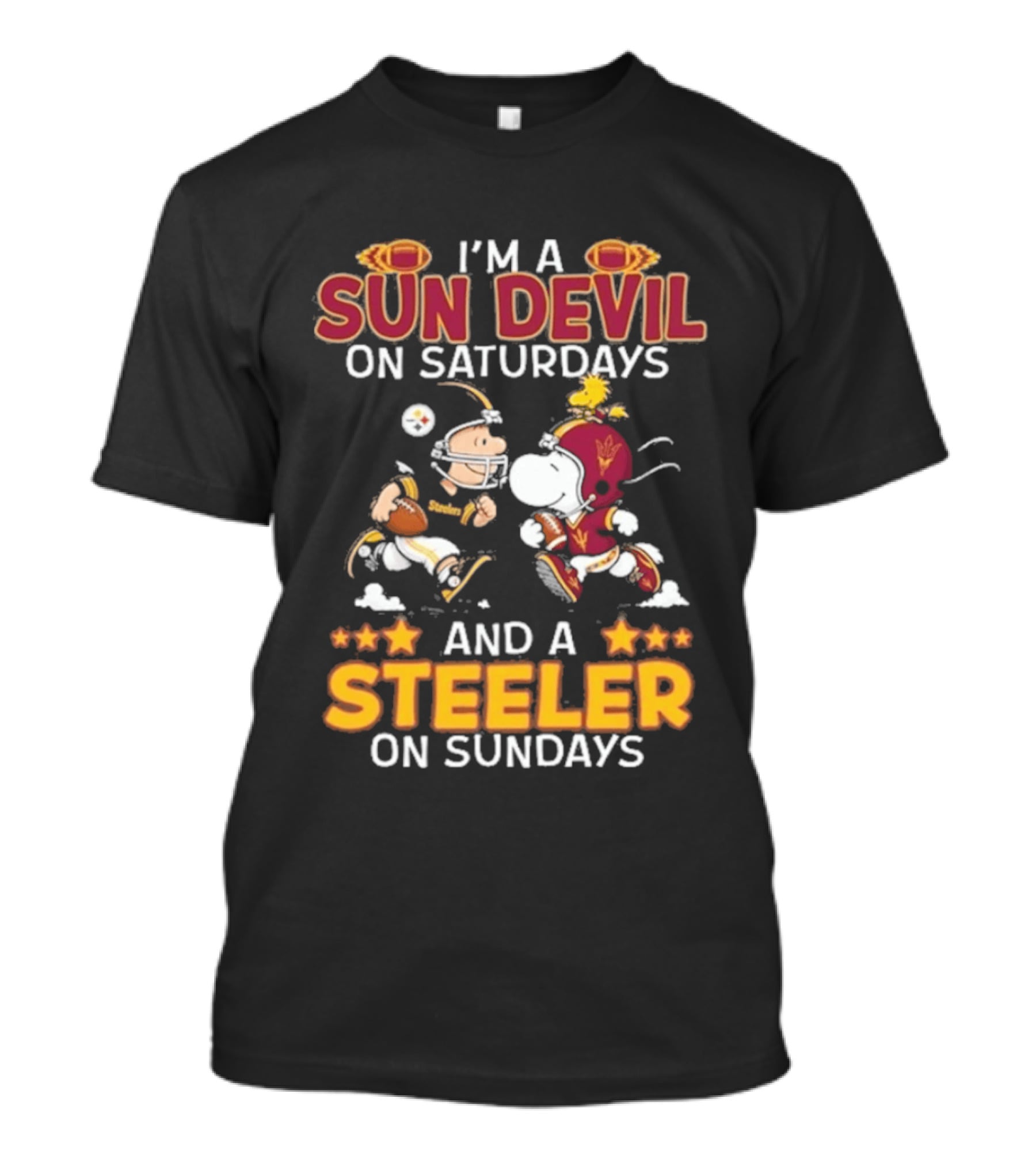 I'm A Sun Devil On Saturdays And A Steeler On Sundays Charlie Brown Snoopy Football T-Shirt