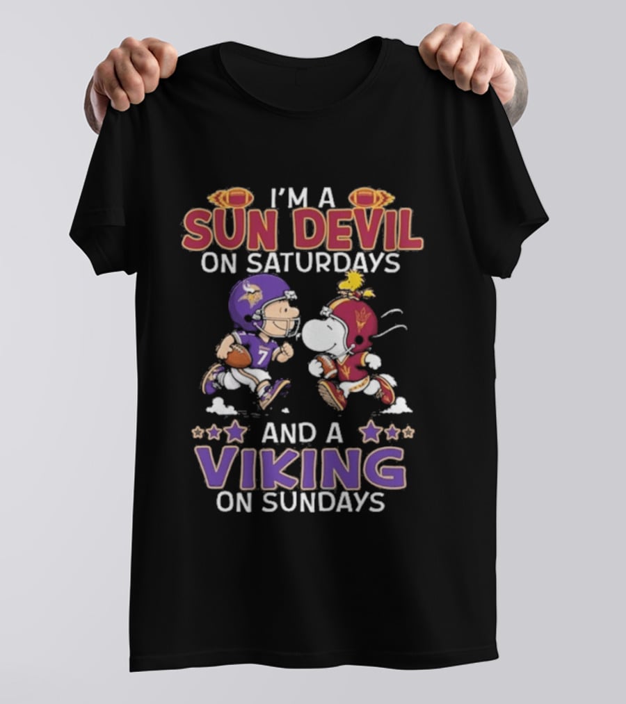 Charlie Brown Snoopy Sun Devil Saturdays Viking Sundays Peanuts Football T-Shirt