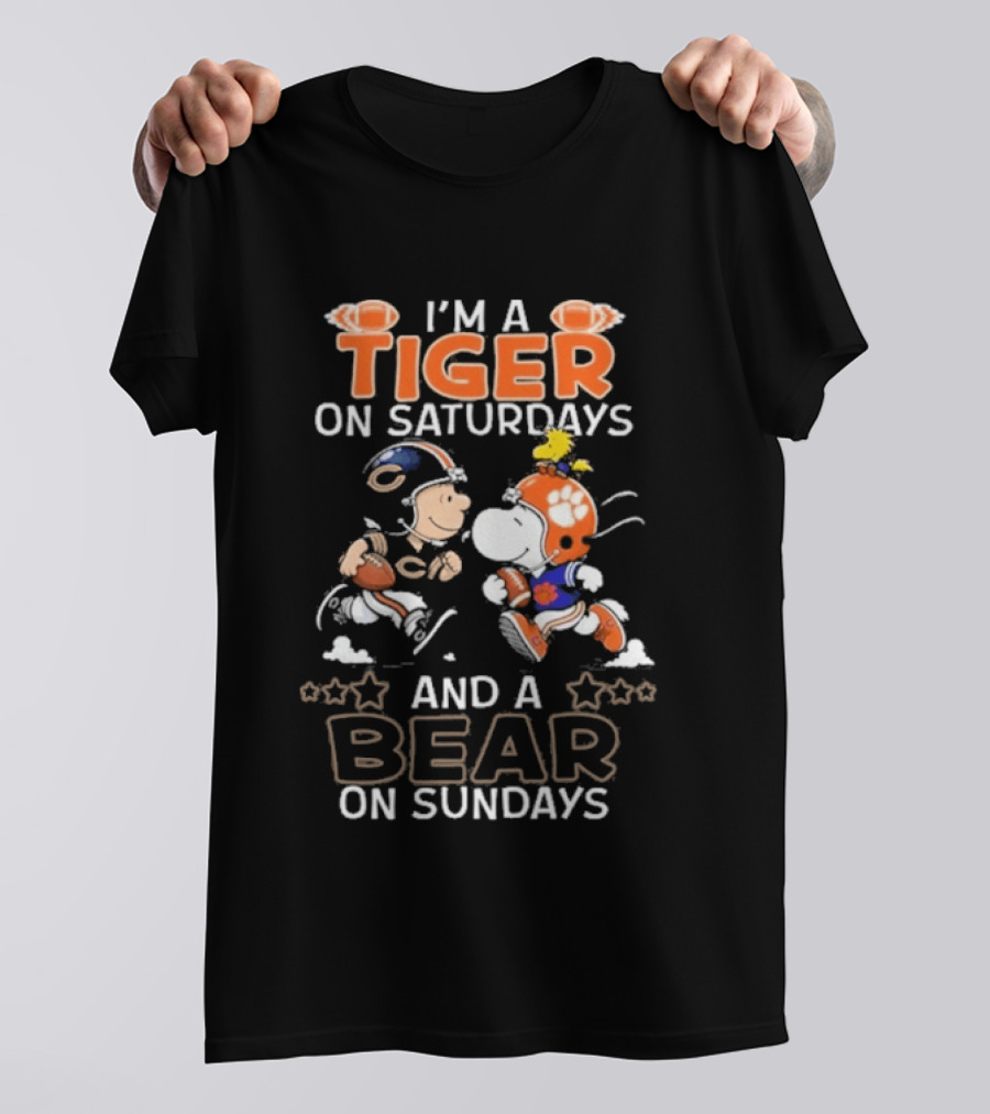 Charlie Brown Snoopy Tiger Saturdays Bear Sundays Football T-Shirt