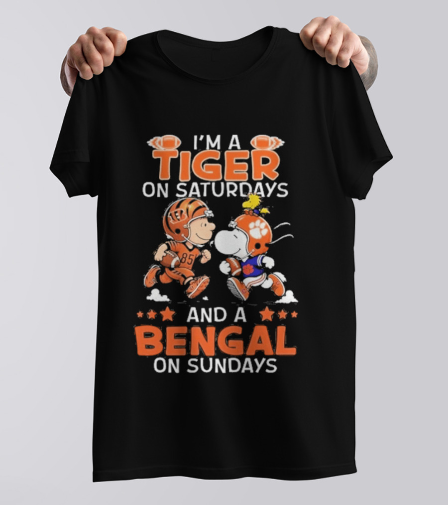 Charlie Brown Snoopy Tiger Saturdays Bengal Sundays Football T-Shirt