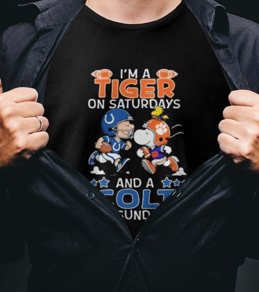 I'm A Tiger On Saturdays And A Colt On Sundays Charlie Brown Snoopy Football Teams T-Shirt