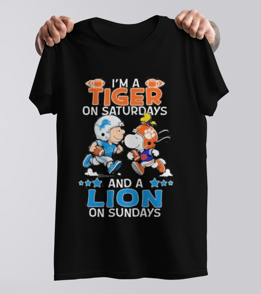 I'm A Tiger On Saturdays And A Lion On Sundays Featuring Snoopy And Charlie Brown Football T-Shirt