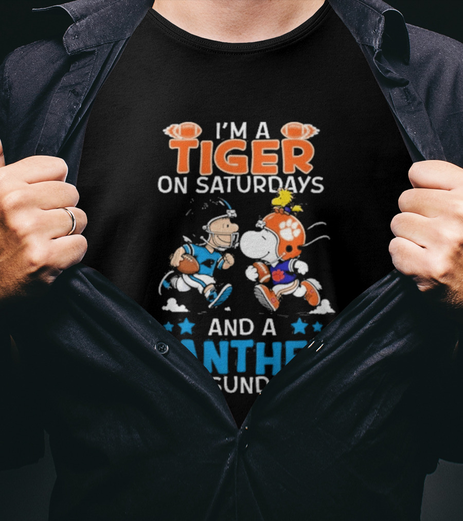 Charlie Brown Snoopy Tiger Saturdays Panther Sundays Football T-Shirt
