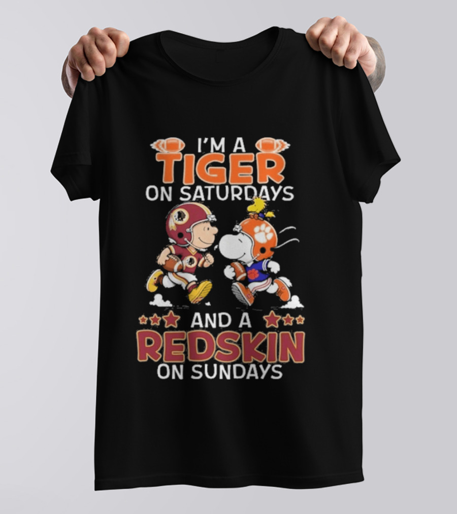 Charlie Brown Snoopy Tiger Saturdays Redskin Sundays Sports T-Shirt