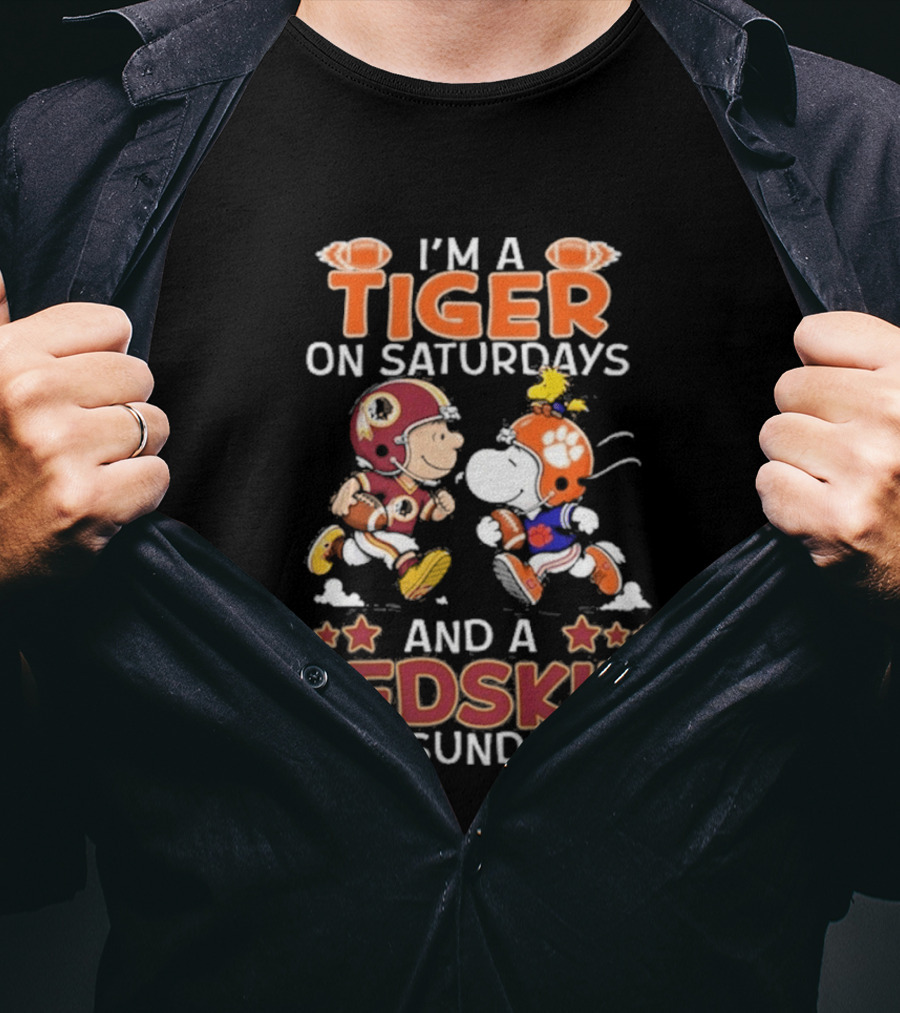 Charlie Brown Snoopy Tiger Saturdays Redskin Sundays Sports T-Shirt