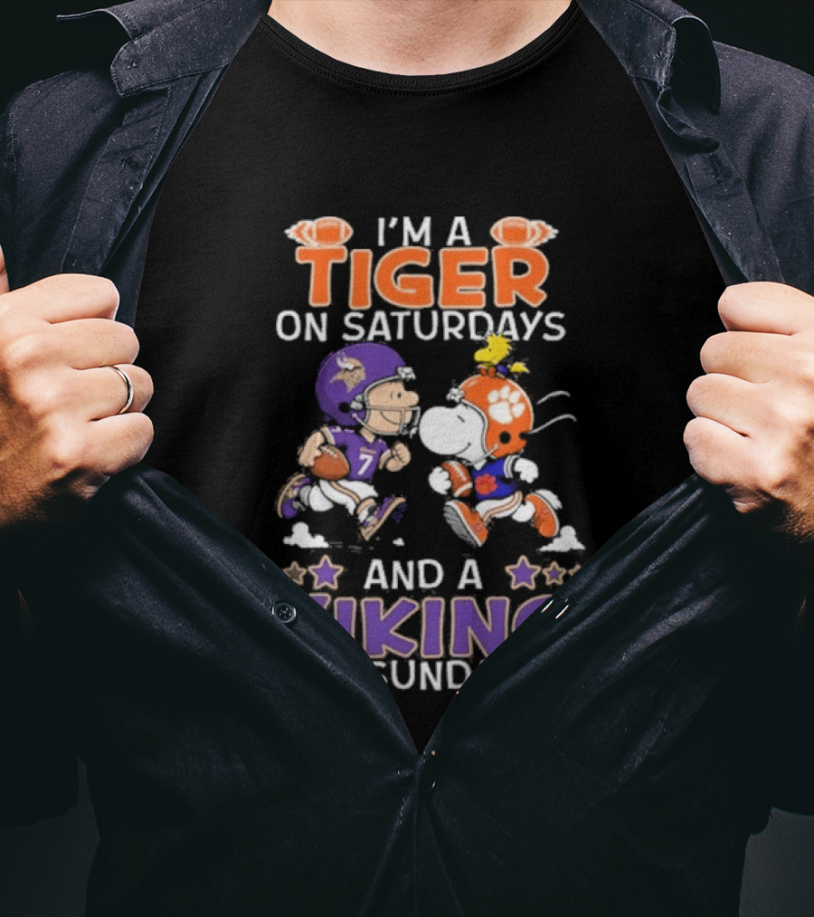 I'm A Tiger On Saturdays And A Viking On Sundays Charlie Brown And Snoopy Football Fan Days T-Shirt