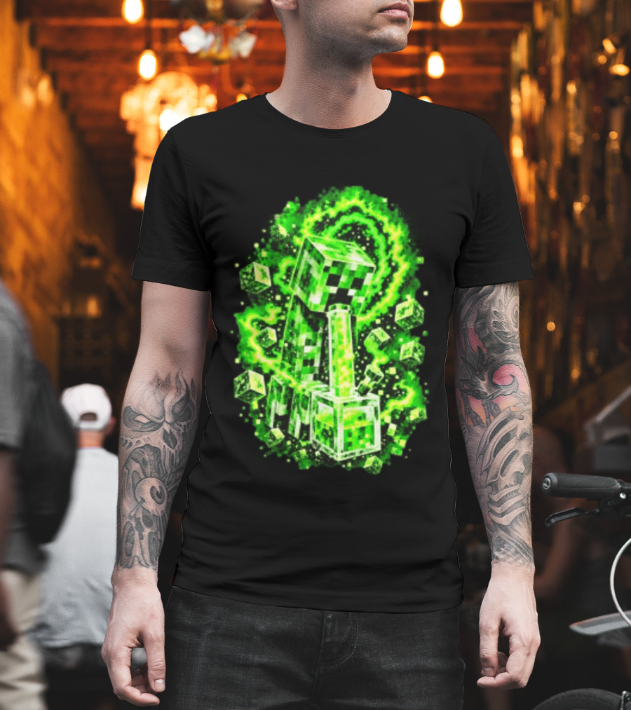 Minecraft Creeper Green Bong Pixel Explosion T-Shirt