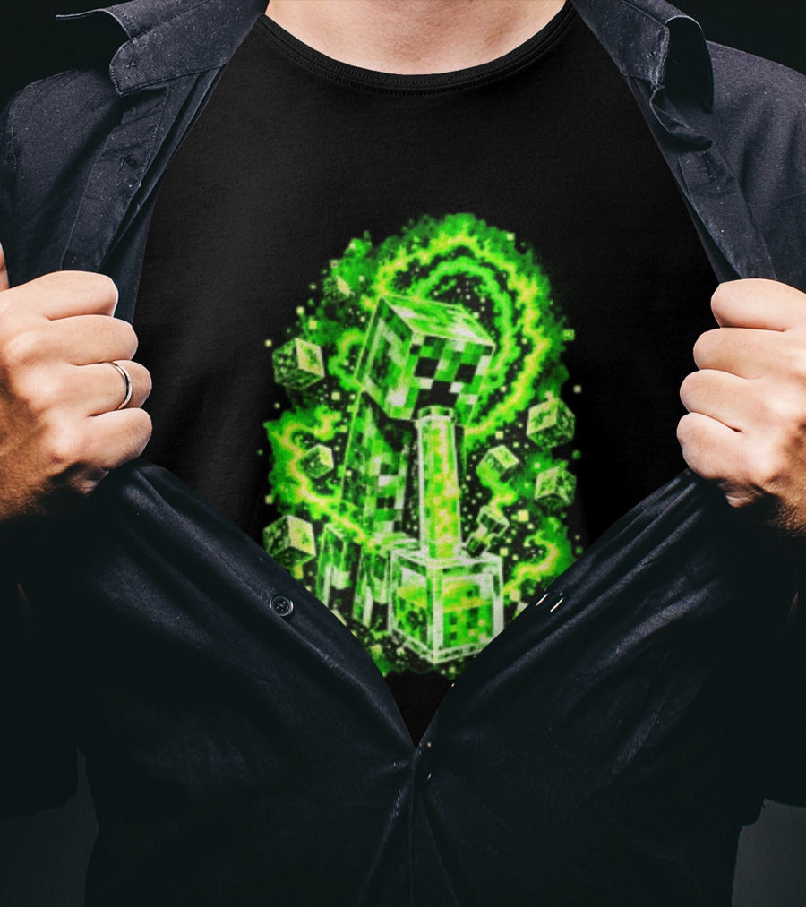 Minecraft Creeper Green Bong Pixel Explosion T-Shirt
