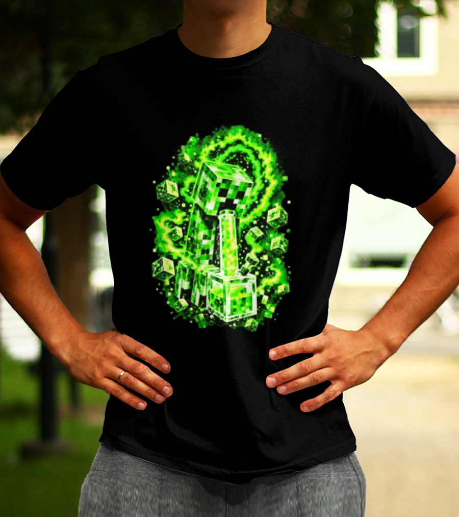 Minecraft Creeper Green Bong Pixel Explosion T-Shirt