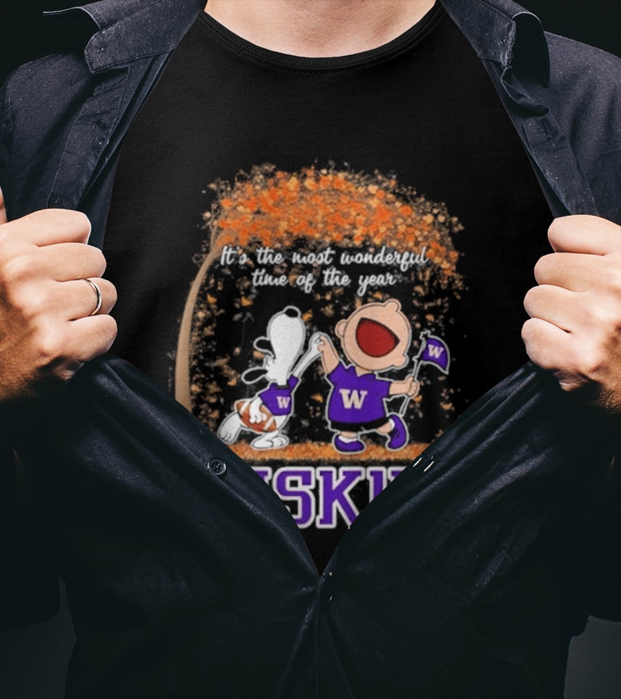Washington Huskies Snoopy Charlie Brown Autumn 2026 Most Wonderful Time T-Shirt