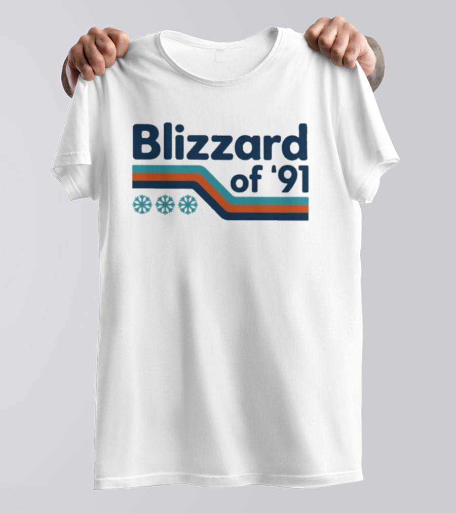 Blizzard Of '91 Retro Winter Snowflakes And Stripes T-Shirt