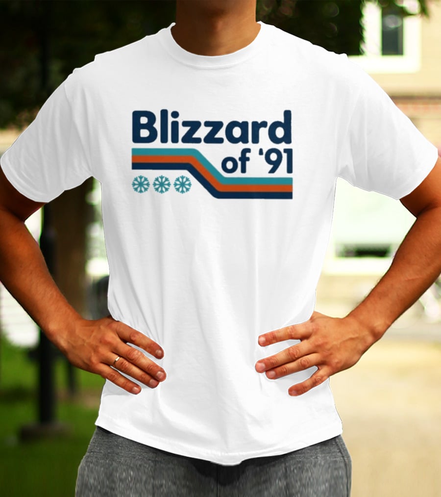 Blizzard Of '91 Retro Winter Snowflakes And Stripes T-Shirt