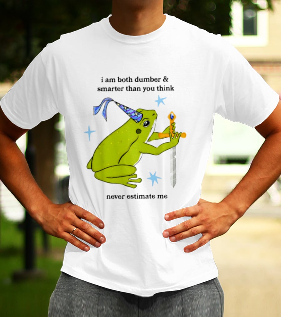 I Am Both Dumber And Smarter Than You Think Never Estimate Me Frog Sword Stars Party Hat T-Shirt