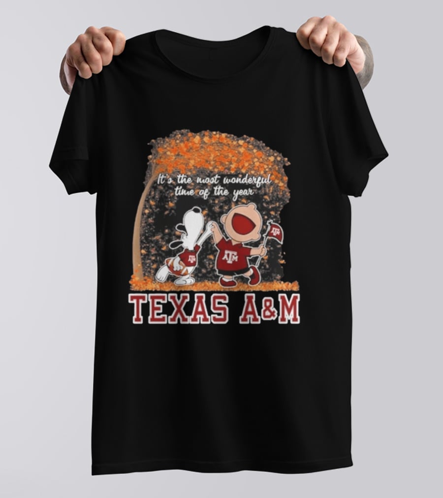Texas A&M Aggies Snoopy Charlie Brown It's The Most Wonderful Time Of The Year T-Shirt