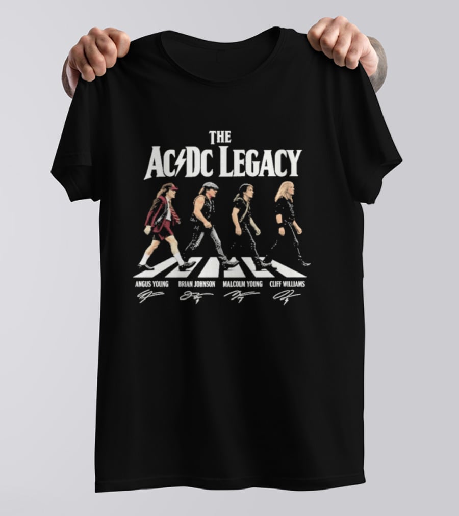 The AC DC Legacy Angus Young Brian Johnson Malcolm Young Cliff Williams Rock Band Abbey Road T-Shirt