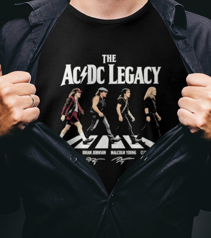 The AC DC Legacy Angus Young Brian Johnson Malcolm Young Cliff Williams Rock Band Abbey Road T-Shirt
